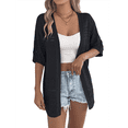 thumbnail image 1 of Cárdigan de Crochet de Verano para Mujer, de Corta, Estilo Bohemio, de Punto, de Gran Tamaño, con Abertura Frontal, Color Negro, Talla L, 1 of 10