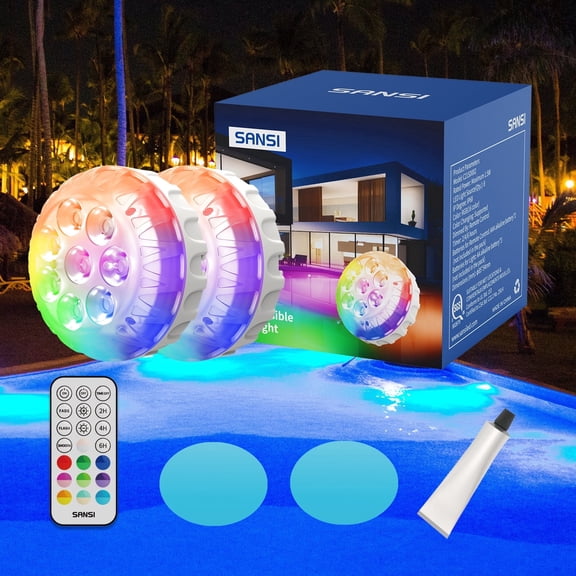 SANSI Above-Ground Underwater Pool Light 20-Color 3-Mode LED Remote Controlled Battery Powered Timer 2-Pack