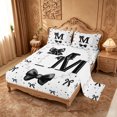 thumbnail image 2 of meiyoeat Black Coquette Bowtie Bed Sheets For Girls,Kids Personalized Letter M Print Full Size Sheets,4 Pieces, 2 of 6