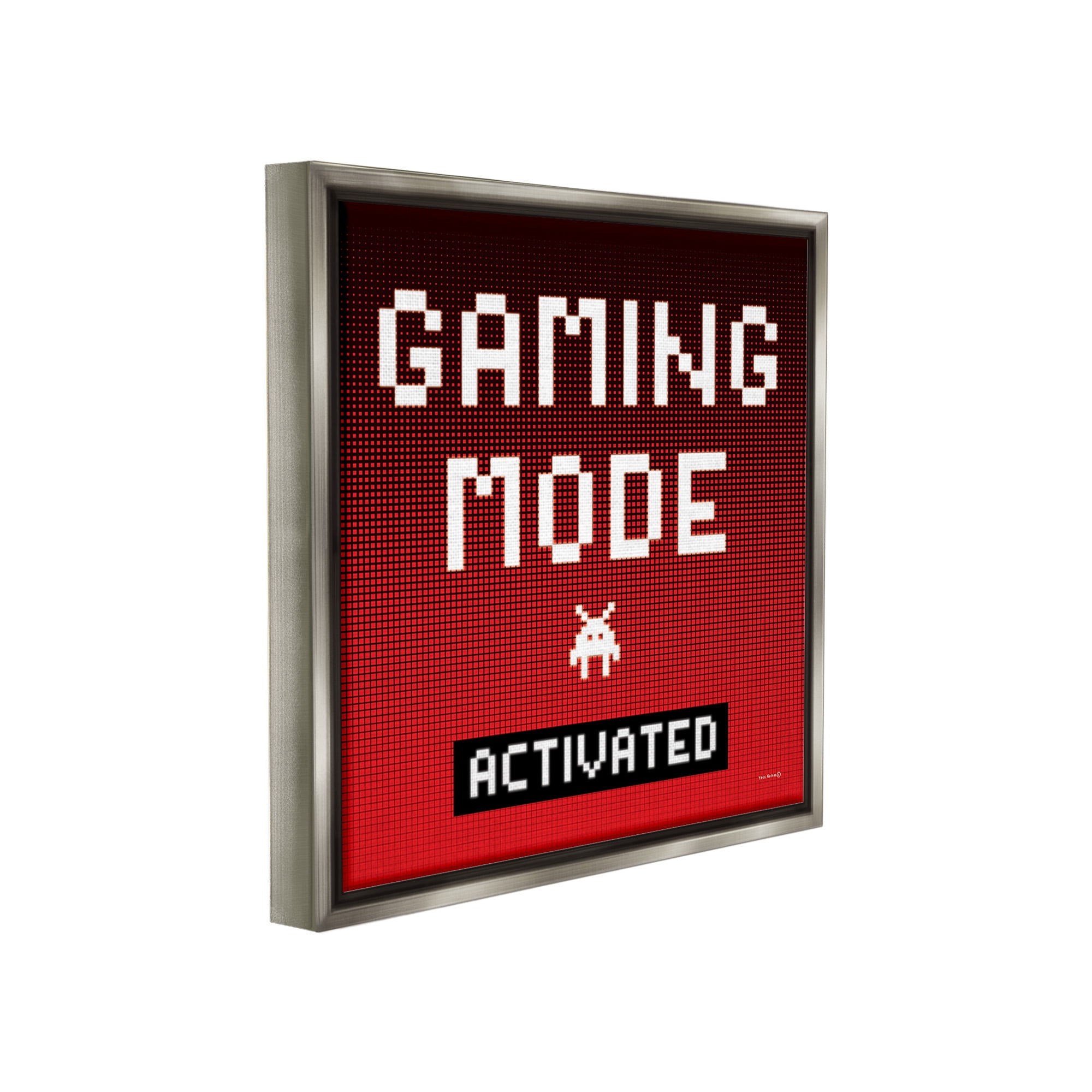 Stupell Industries Gaming Mode Activated Typography Painting Gray Floater Framed Canvas Art Print Wall Art, 18 x 18