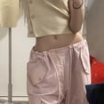 thumbnail image 6 of Women Low Waist Cargo Pants Drawstring Wide Leg Baggy Trousers Casual Loose Pockets Vibe Pants Y2k Streetwear, 6 of 7