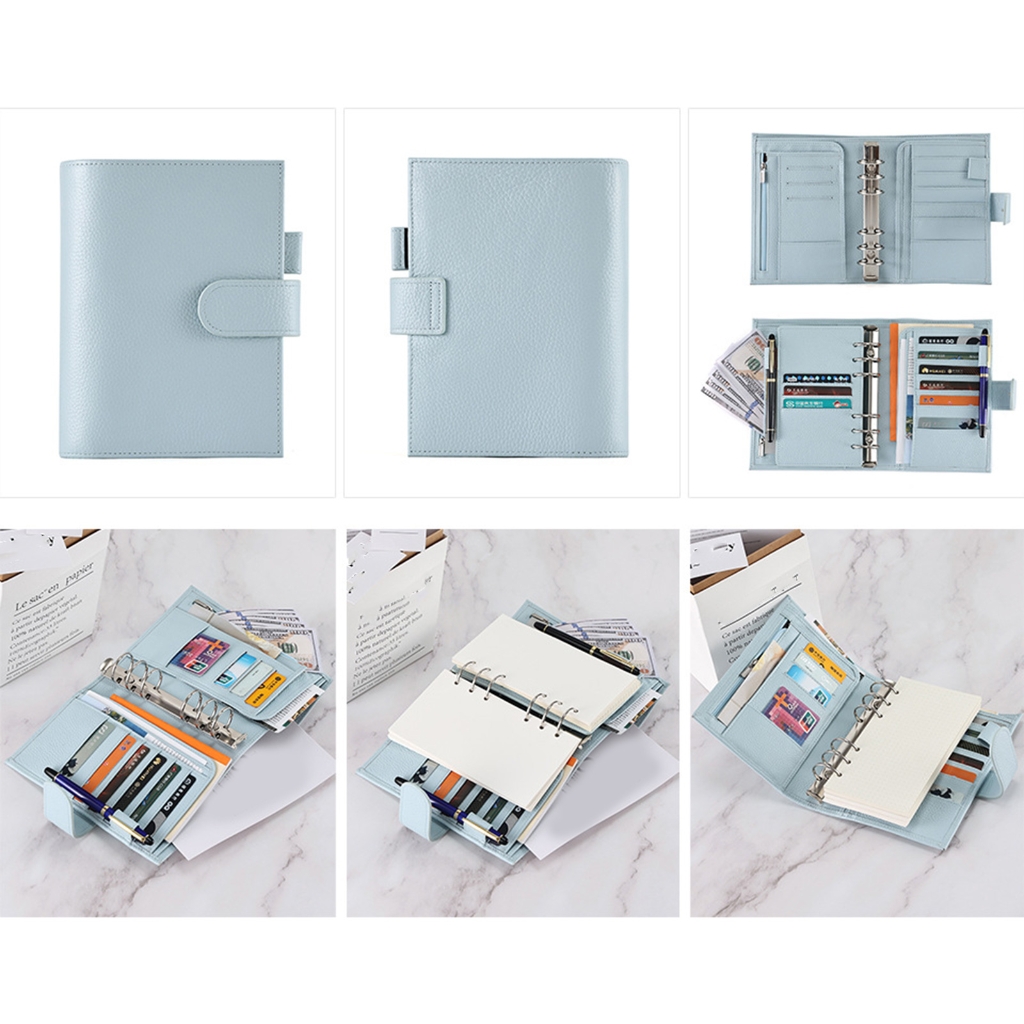Jesscasday PU Leather Binder Journal Refillable Notebook with Pen Slot Card Holder Receipt Pocket Zippered Cash Bag for Women Men