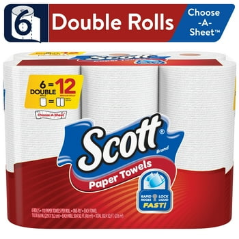 Scott Choose-A-Sheet Paper Towels, White, 6 Double Rolls