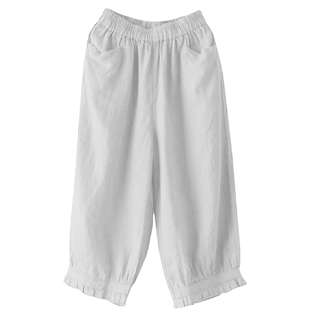 Pantalones de maternidad mujer Gibobby casuales recortados de algodón retro y adelgazamiento color sólido Blanco L