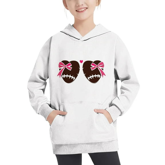 Odeerbi Kids Boys Hoodies Fall Winter Pullover Hooded Sweatshirts 4-14 Years Children's American Football Printed Long Sleeve Top Sweatshirt Kids Clothes White