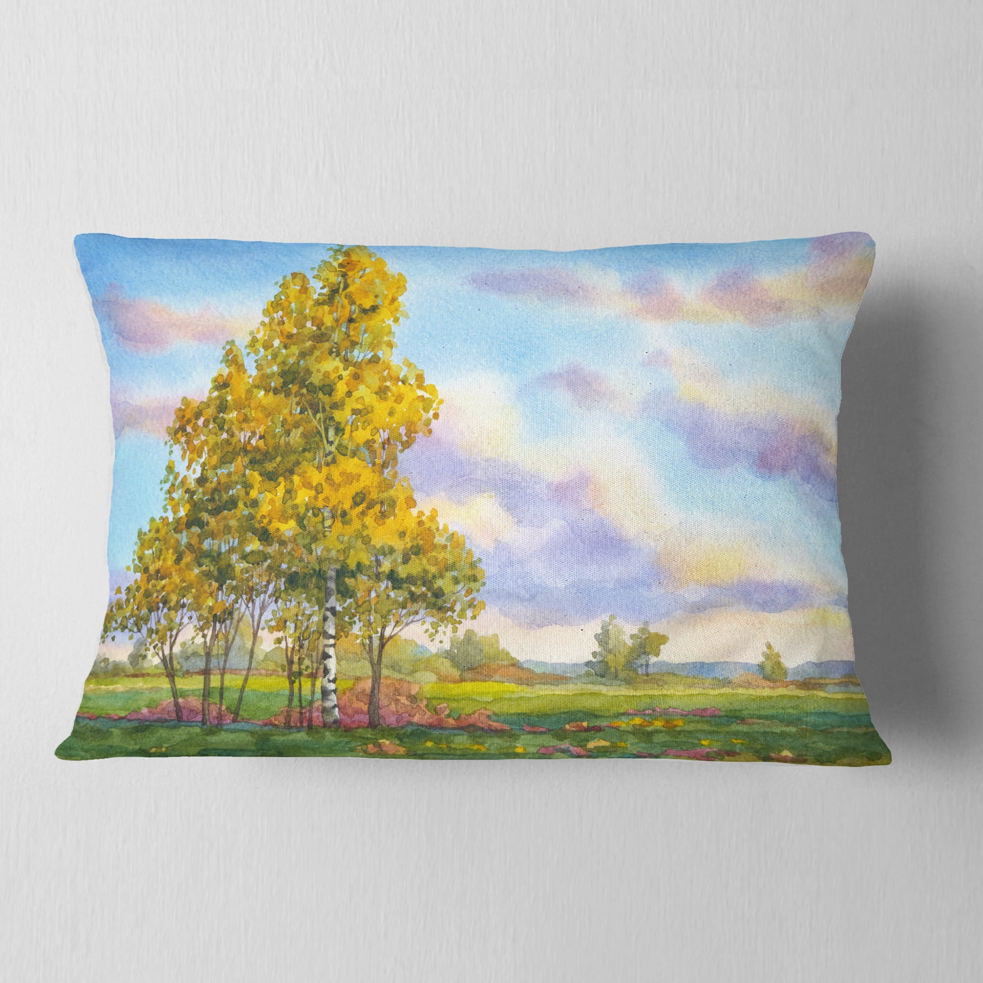 Designart Green Trees in Evening - Landscape Photography Throw Pillow - 12x20