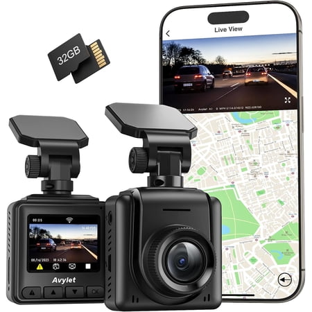 2K Dash Cam with 32 GB Card, 1.5'' IPS Screen, External GPS, WiFi Camera for Cars, Front Dashcams Cars APP, WDR, Night Vision, 24 Hours Parking Monitor, G-Sensor, Loop Recording