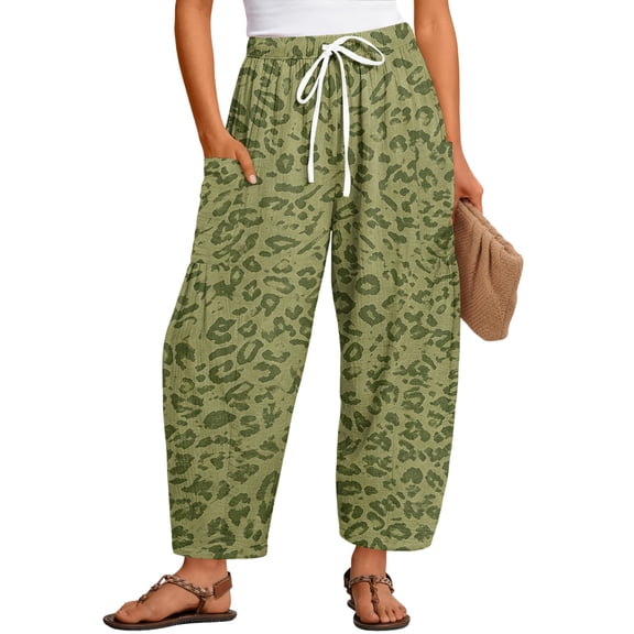 Textilo Women's Leopard Pants Wide Leg Cheetah Print Sweatpants with Side Pockets Drawstring Elastic Waist Trouser Baggy Comfy Casual Lounge Fall Winter Slacks