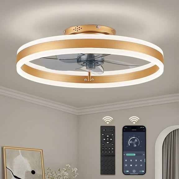 Zardon 20" Smart Flush Mount Ceiling Fan with Light - APP & Remote Control, 6 Speeds & 3 Color Temperatures, Quiet use for Indoor -Gold