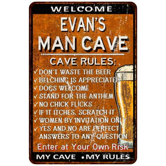 EVAN'S Man Cave Rules Rusty Sign Garage Decor 8x12 108120051057