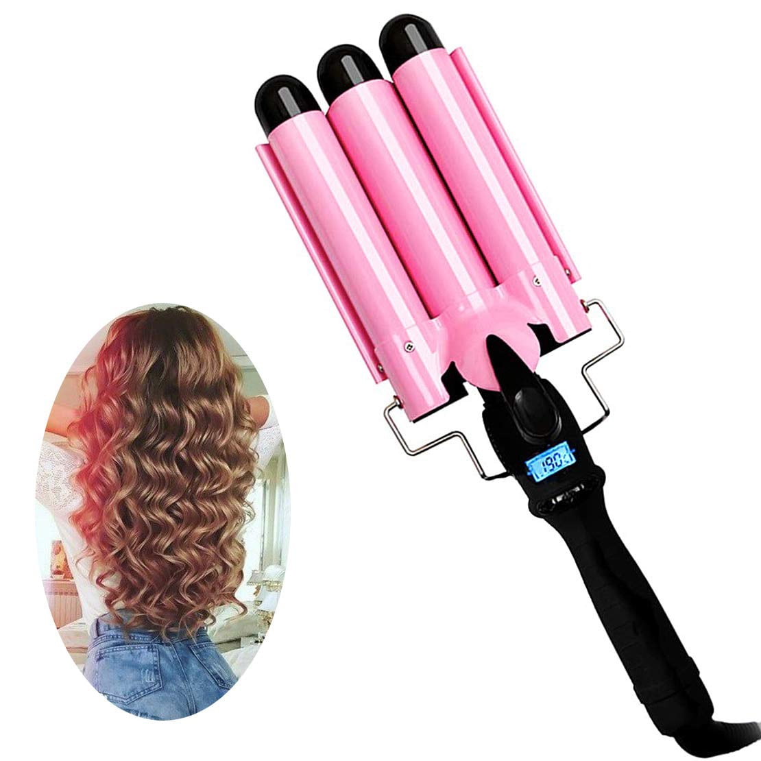 3 Barrel Curling Iron with LCD Temperature Display 1 Inch Ceramic Tourmaline Triple Barrels