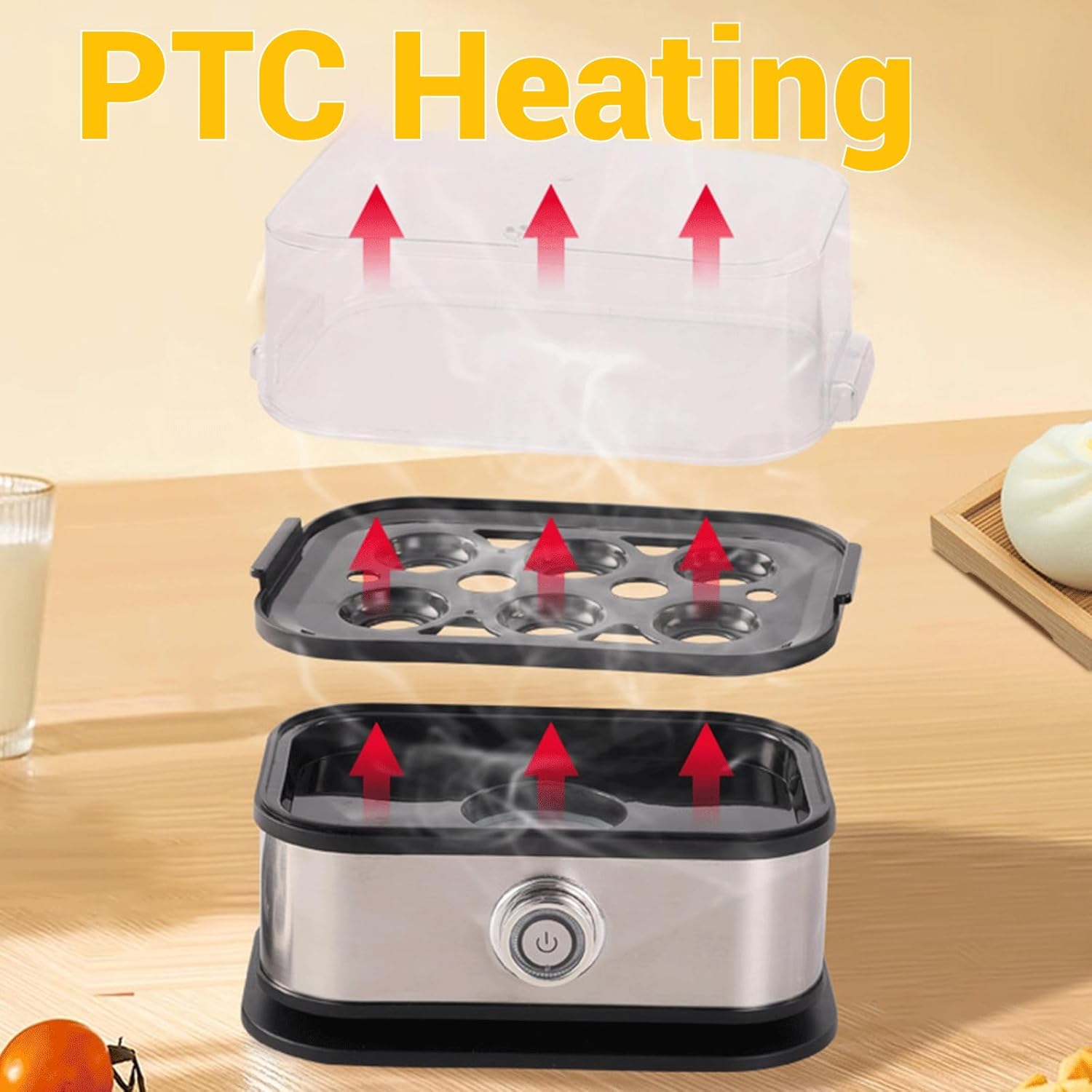 Multifunctional Egg Steamer with Clear Lid, Smart Egg Cooker with Auto Shut, Soft, Medium, Hard Boiled Eggs Maker, Compact 6 Egg Electric Cooker, Stainless Steel Eggs Cookers (1PC)