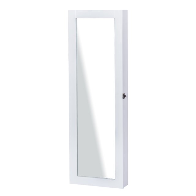 HOMCOM Armoire à Bijoux Murale en Verre Véritable Verrouillée, Blanc
