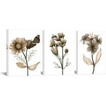 Hieng Flower Canvas Wall Art Brown Floral Painting Art Prints Transparent Floral with Butterfly Picture Artwork Modern Bedroom Bathroom Decor（Only canvas）
