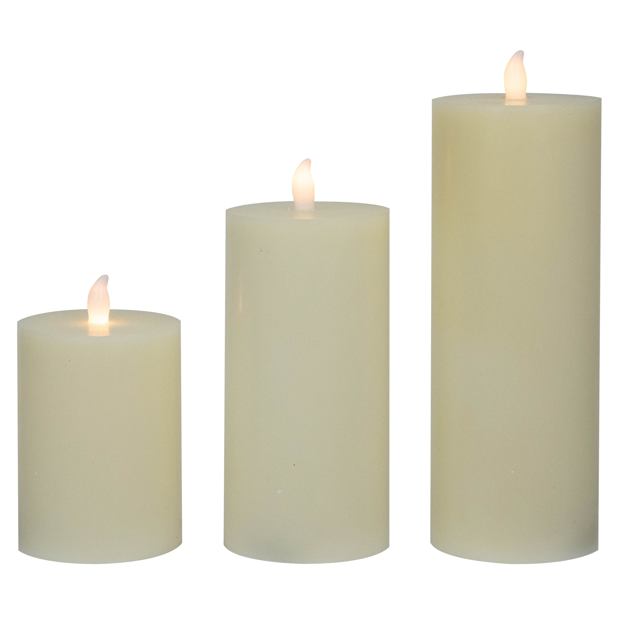 Set of 3 Flameless Ivory Flickering LED Christmas Wax Pillar Candles 8"