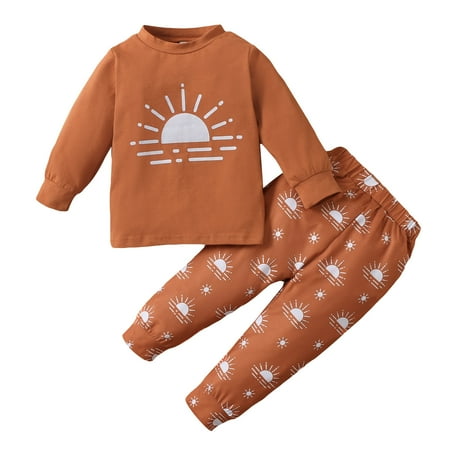 

Toddler Baby Boys Girls Cartoon Sun Pullover Sweatshirts Tops+Pants Sports Outfits For 12-18 Months