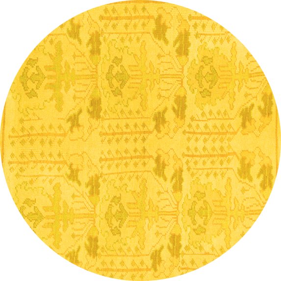 Ahgly Company Machine Washable Indoor Round Abstract Yellow Modern Area Rugs, 3' Round