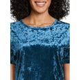 thumbnail image 4 of Time and Tru Women's Crushed Velvet Peplum Top with Short Sleeves, Sizes XS-XXXL, 4 of 5
