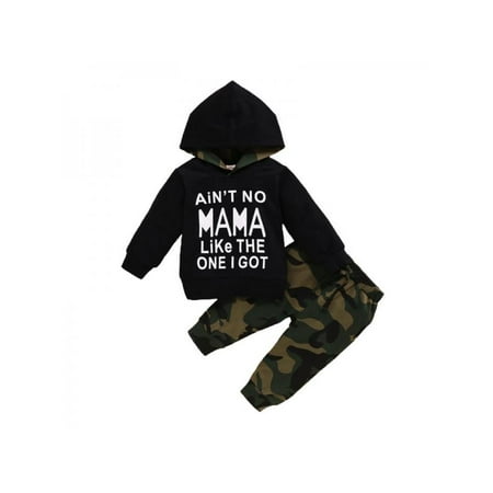 

Miyanuby Boys Cotton Fashion Letter Print Long Sleeve Hoodie + Camouflage Pants Two-Piece Set Newborn Kids Baby Boys Outfits
