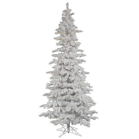 Christmas Tree 9 Ft Pre Lit Vickerman Pre-Lit 9' Flocked White Slim Artificial Christmas Tree, LED, Warm White Lights ()