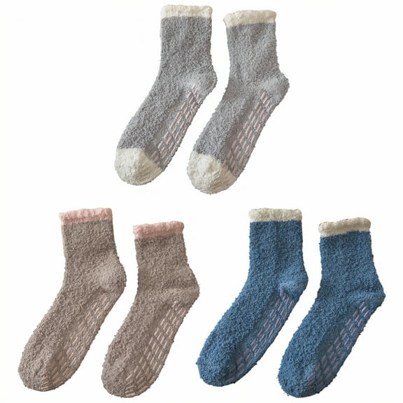 TELOLY 3Pairs Fuzzy Socks for Women,Slipper Socks Slipper Socks for Women,Winter Long Socks for Women,Color Mixing1