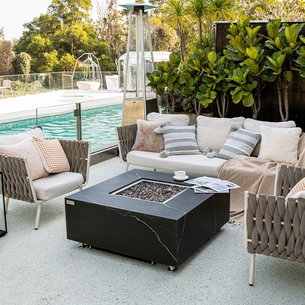 Elementi Plus Sofia Propane Fire Pit for Outside Outdoor Fire Pit Table Smokeless Firepit Marble Porcelain Square Fire Table Patio Heater Fireplace 60000 BTUs - Bulgaria Black, 39.4 x 39.4 Inches