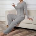 thumbnail image 5 of sdhkgrrt Women's 2 Piece Pajama Set Round Neck Long Sleeve Pullover Wide Leg Pants Fall Winter Casual Tracksuit Soft Stretchy Comfy Matching Lounge Outfit, Gray M, 5 of 6