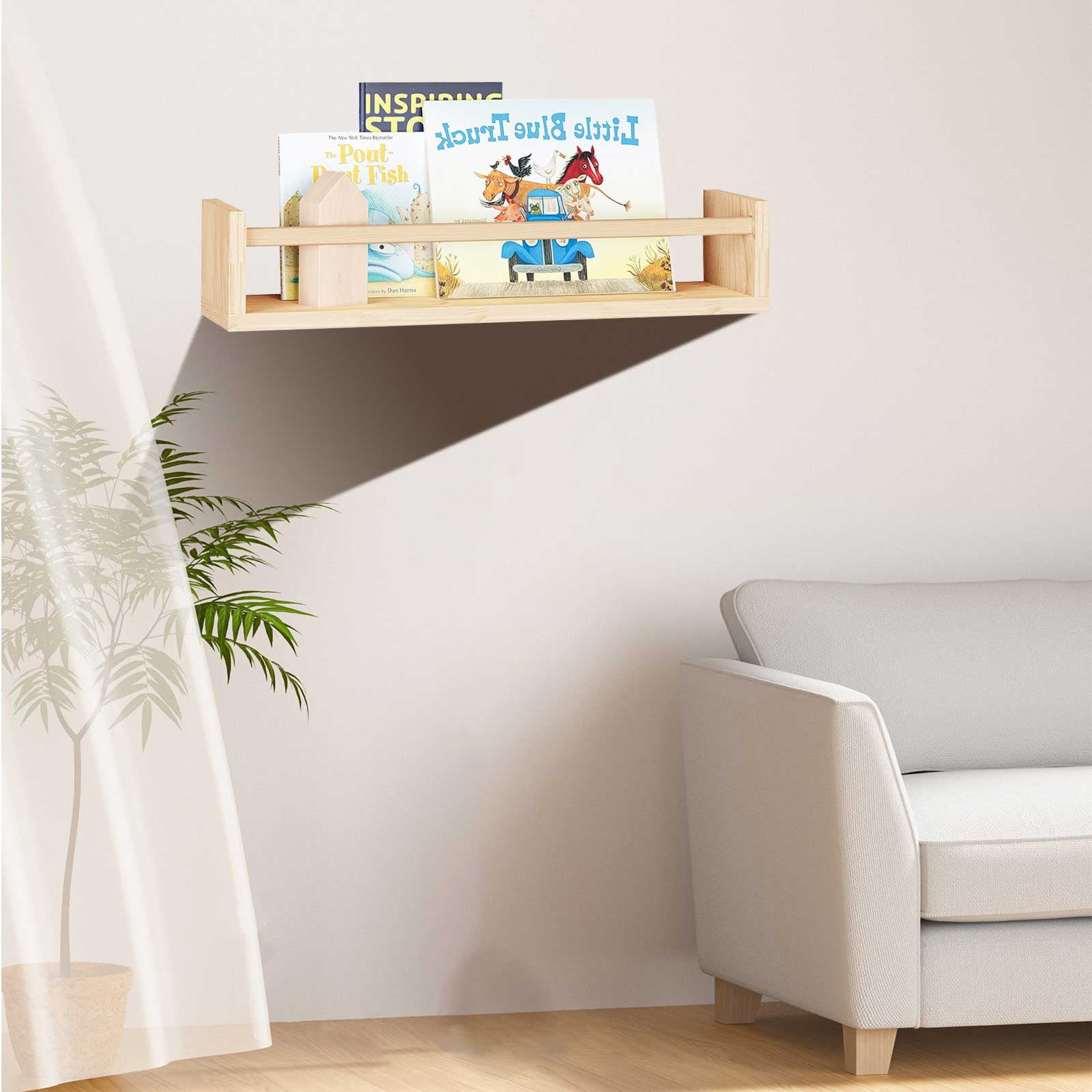 DICEEVIL 4PCS Wood Nursery Book Shelves Wall Mounted, Floating Bookshelf for Kids Room Decor, Toys and Books Storage Organizer Shelves for Child Bedroom Bathroom Kitchen