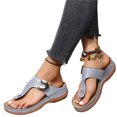 thumbnail image 1 of Women PU Leather Wedges Sandals Rhinestone Flip Flops Non-Slip Comfortable Summer Beach Walking, 1 of 6