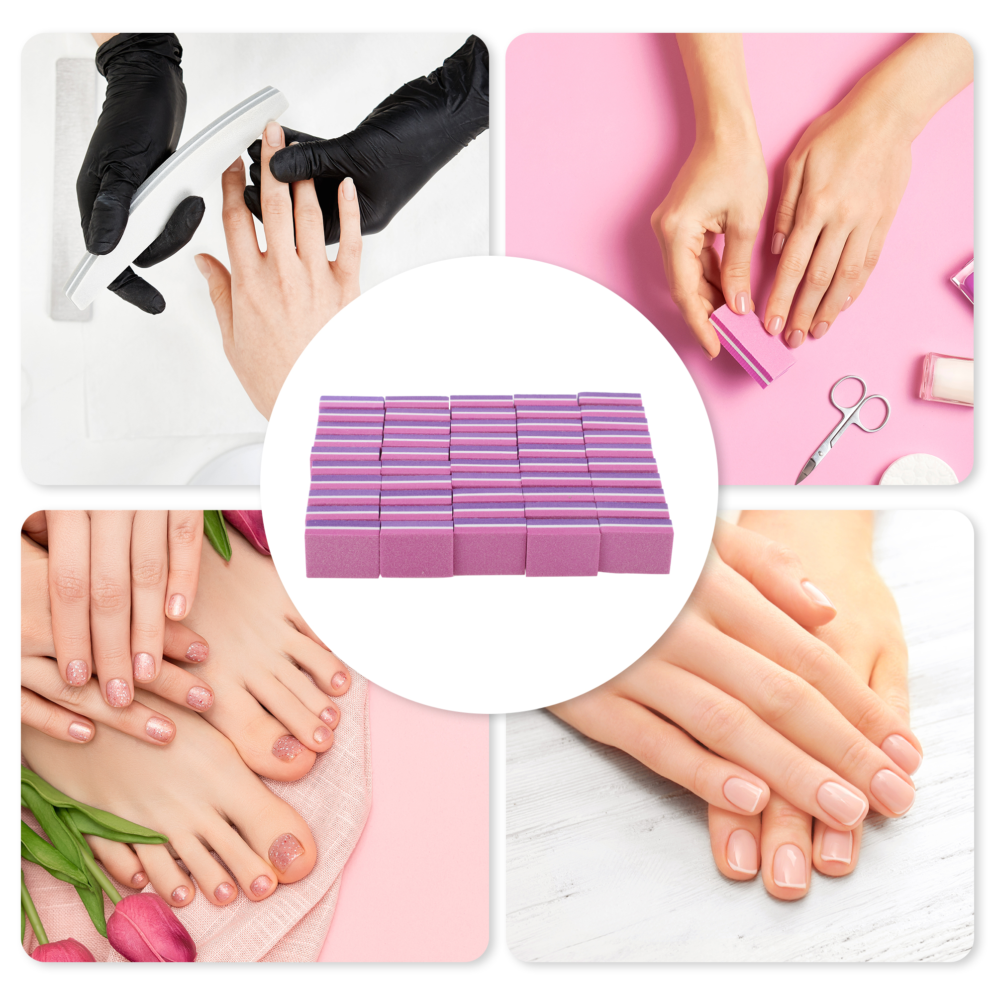 Unique Bargains Soft Two-color Mini Block Nail Buffers 50 Pcs Pink, Purple