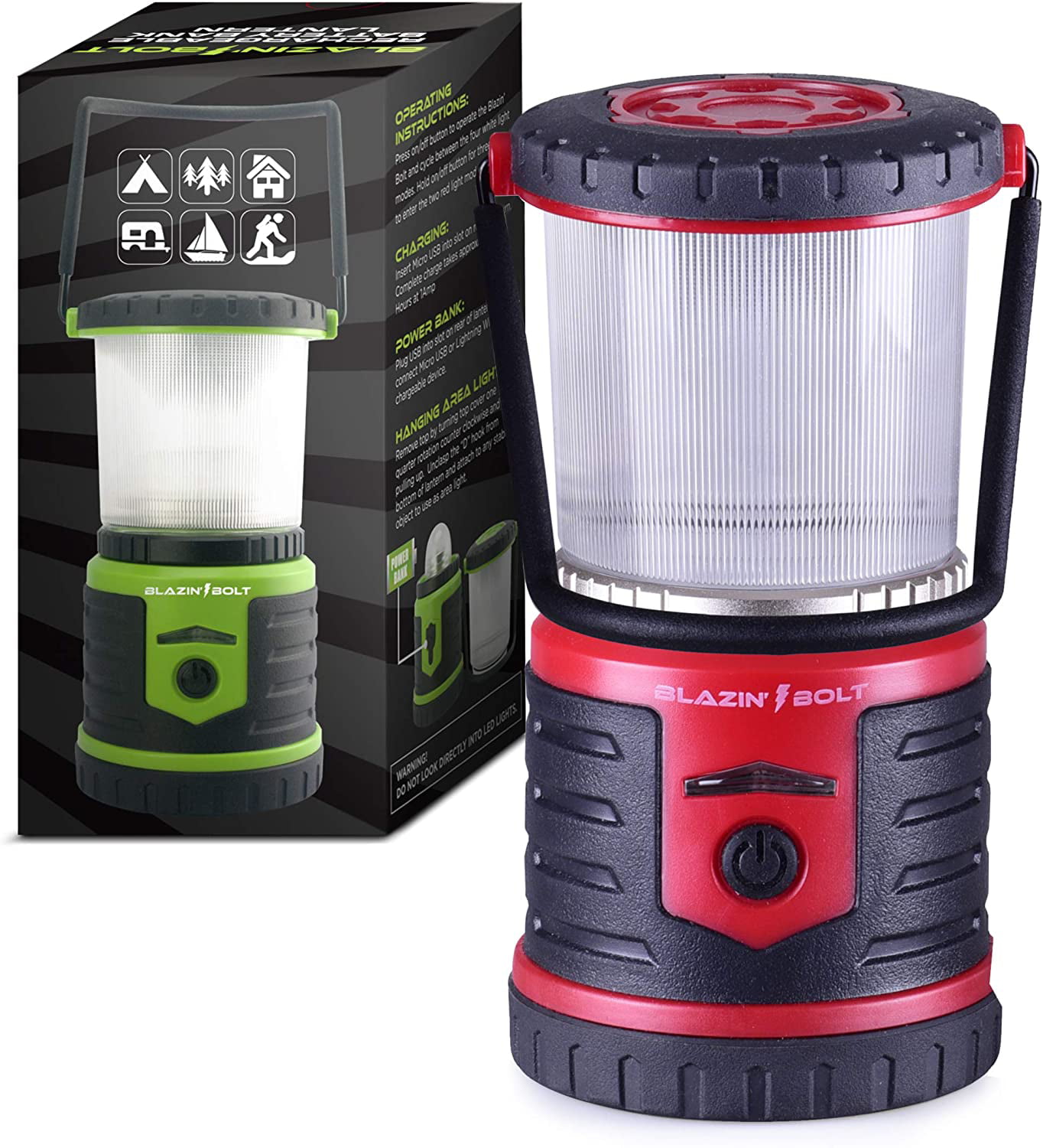 Emergency Storm Phone Charger Blazin Bison Brightest Rechargeable LED Lantern 400 Hour Runtime Hurricane 400 Lumen, Green