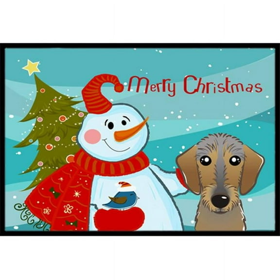 Snowman With Wirehaired Dachshund Indoor & Outdoor Mat- 24 x 36 in.