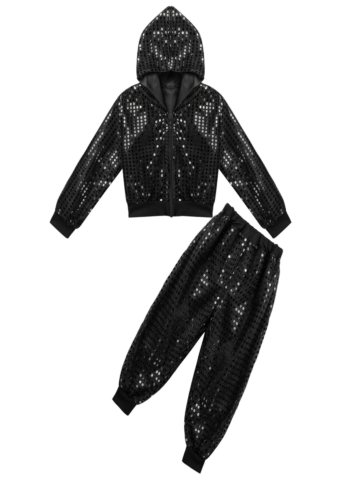 iiniim Kids Boys Shiny Sequined Hip Hop Jazz Dance Costumes Hooded