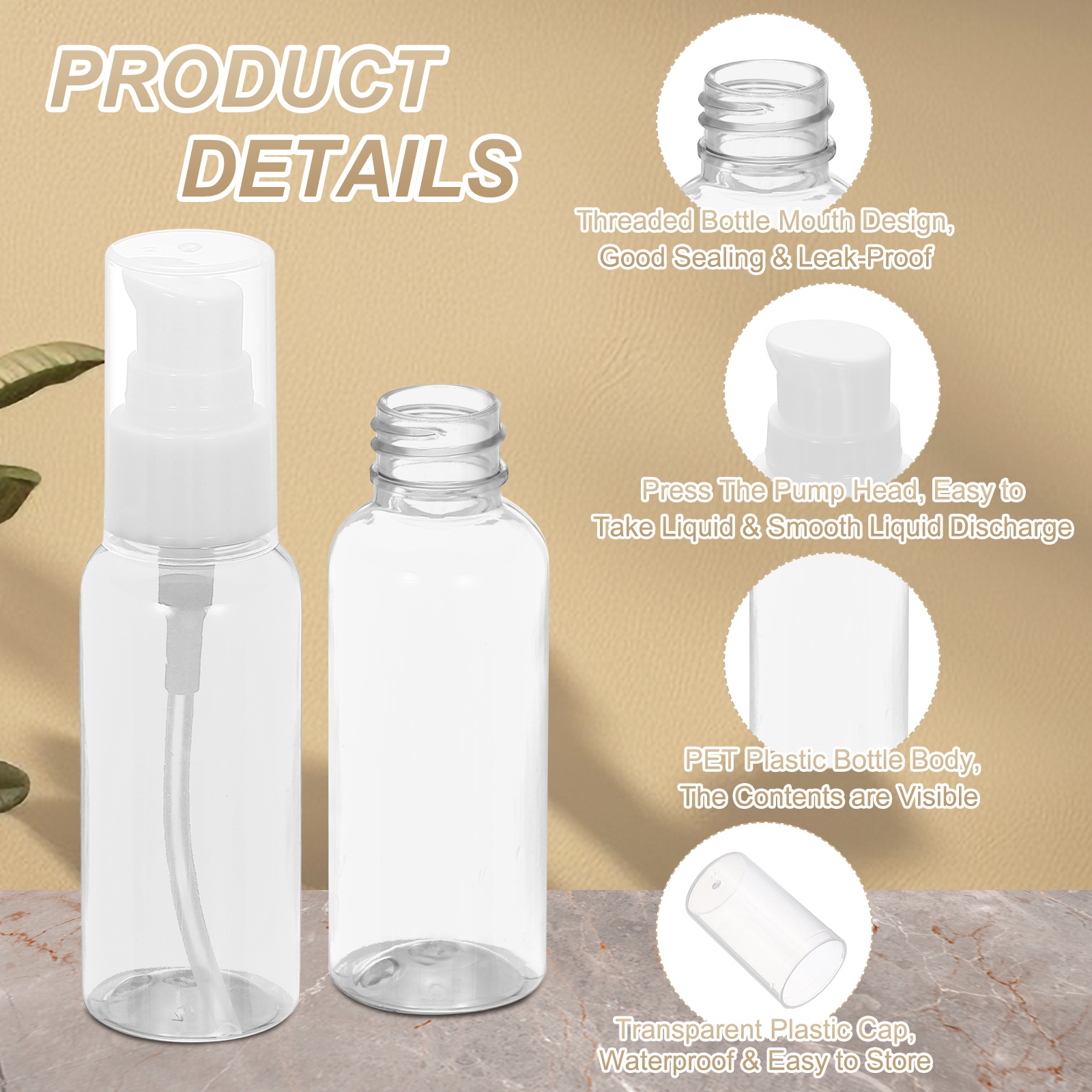 Uxcell 10Pcs Travel Pump Bottles, Empty Pump Bottle Dispenser, 1.7oz White Clear