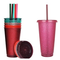 Glitter Plastic Cups for Cold Drink Iced Coffee,TGY 5 Pack 24oz Plastic Tumblers with Lids and Straw,Reusable Cups for Party Birthday Gifts