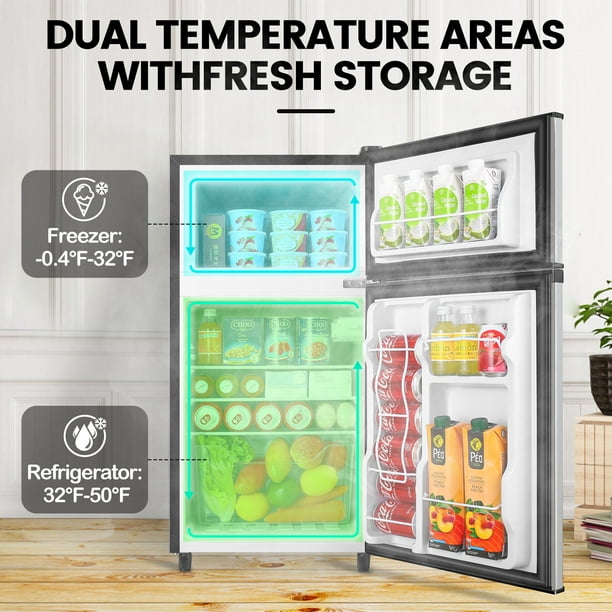 Mini Refrigerator シルバー 2段棚付き Amazon.com: Zyerch Mini Fridge with Freezer, 3.2 Cu. Ft