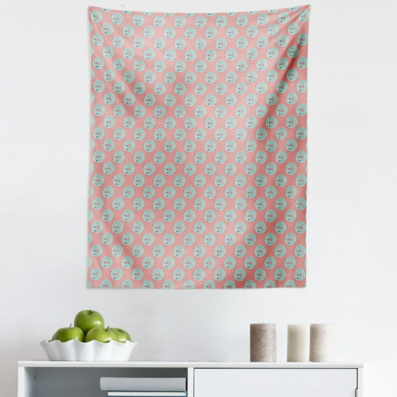 Retro Tapestry, Pastel Abstract Nostalgic Repetition of Atomic Scribbled Line Circles, Fabric Wall Hanging Decor for Bedroom Living Room Dorm, 5 Sizes, Blush Mint Green Quartz, by Ambesonne