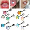 thumbnail image 2 of QQTDFG 1 Piece 14g Stainless Steel Tongue Ring Barbell Tongue Piercing Body Jewelry-Style1 Green, 2 of 9
