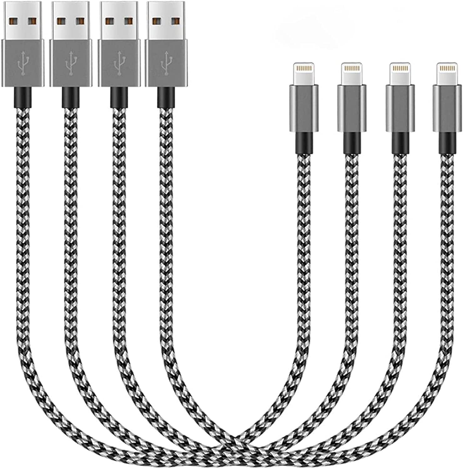 4Pack Short iPhone Charger Cable,1FT Lightning to USB Braided Data Sync Fast Charger Cord