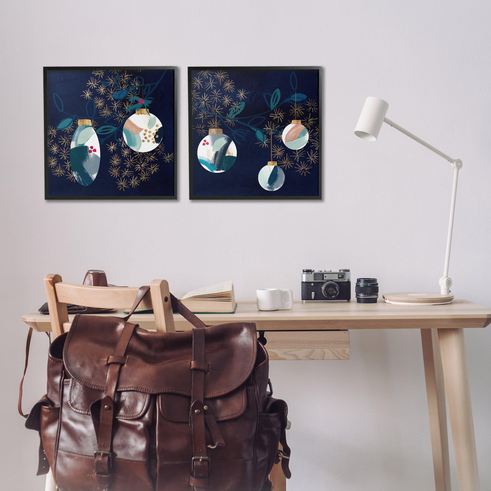 Stupell Industries Abstract Ornaments on Tree Holiday Painting Black Framed Art Prints Wall Art, 17 x 17, Set of 2