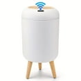 thumbnail image 4 of [Durable Build] Festive White Smart Sensor Trash Can with Ribbed Design - Hygienic, Easy-to-Use Compactor Bin with Wooden Legs for Kitchen, Bathroom, Bedroom, Office & Outdoor - Battery Operated, 4 of 10