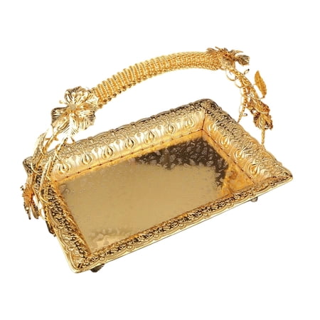 Dualoai Fruit Plate Candy Dish Rectangular Table Centerpiece Nut Container Decorative Tray for Buffet Home Kitchen Counter Countertop Gold