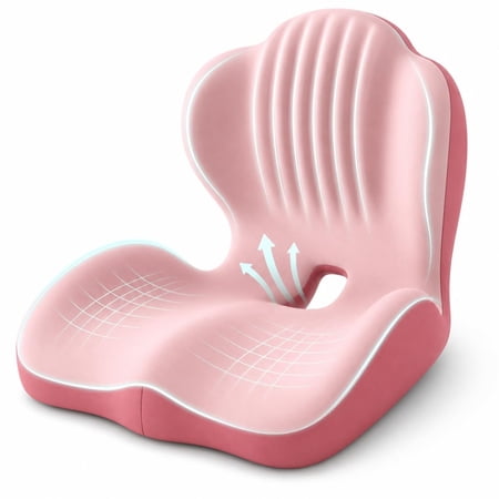 Ergonomic Memory Foam Seat Cushion with Back Support 2-in-1 Coccyx Cutout Chair Pad for Office Car Gaming Chair and Wheelchair Contoured Lumbar Support for Long Sitting (Beige)