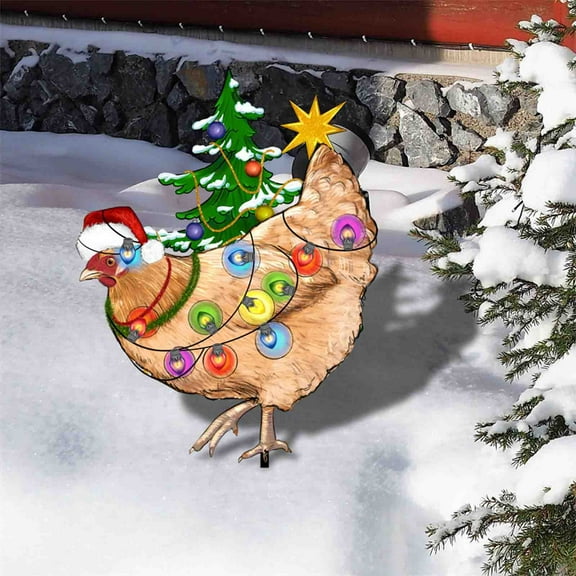 BOBOMOTI Outdoor Christmas Decorations Funny Colored Lantern Chicken Stakes for Winter Holiday Christmas Outside Yard Pathway Lawn Decor Supplies