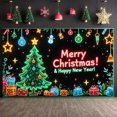 thumbnail image 2 of Neon Style Christmas Banner Christmas Tree Design New Year Banner Star Decoration Snowman Holiday Banner for Christmas Party New Year Celebration Indoor Decoration, 2 of 8