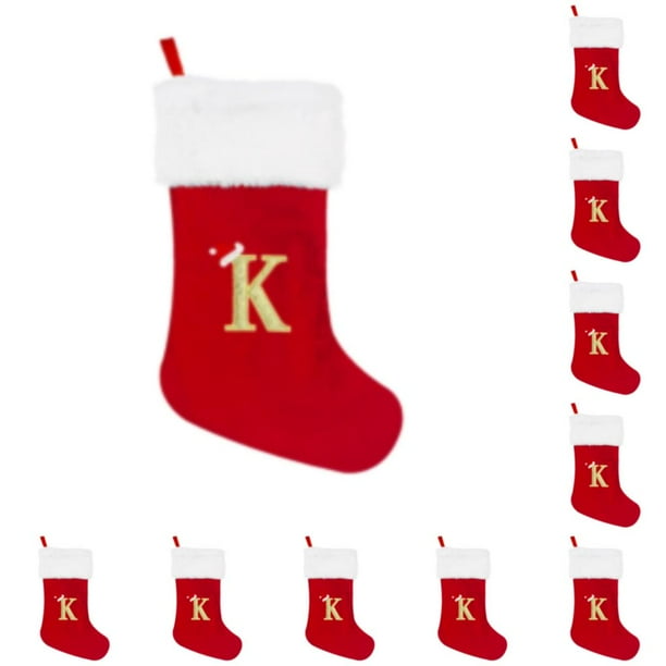 Wosthever Medias navideñas personalizadas rojas: ambiente festivo con tejido de precisión El tejido de precisión es grande Red K K roja grande 10Conjunto