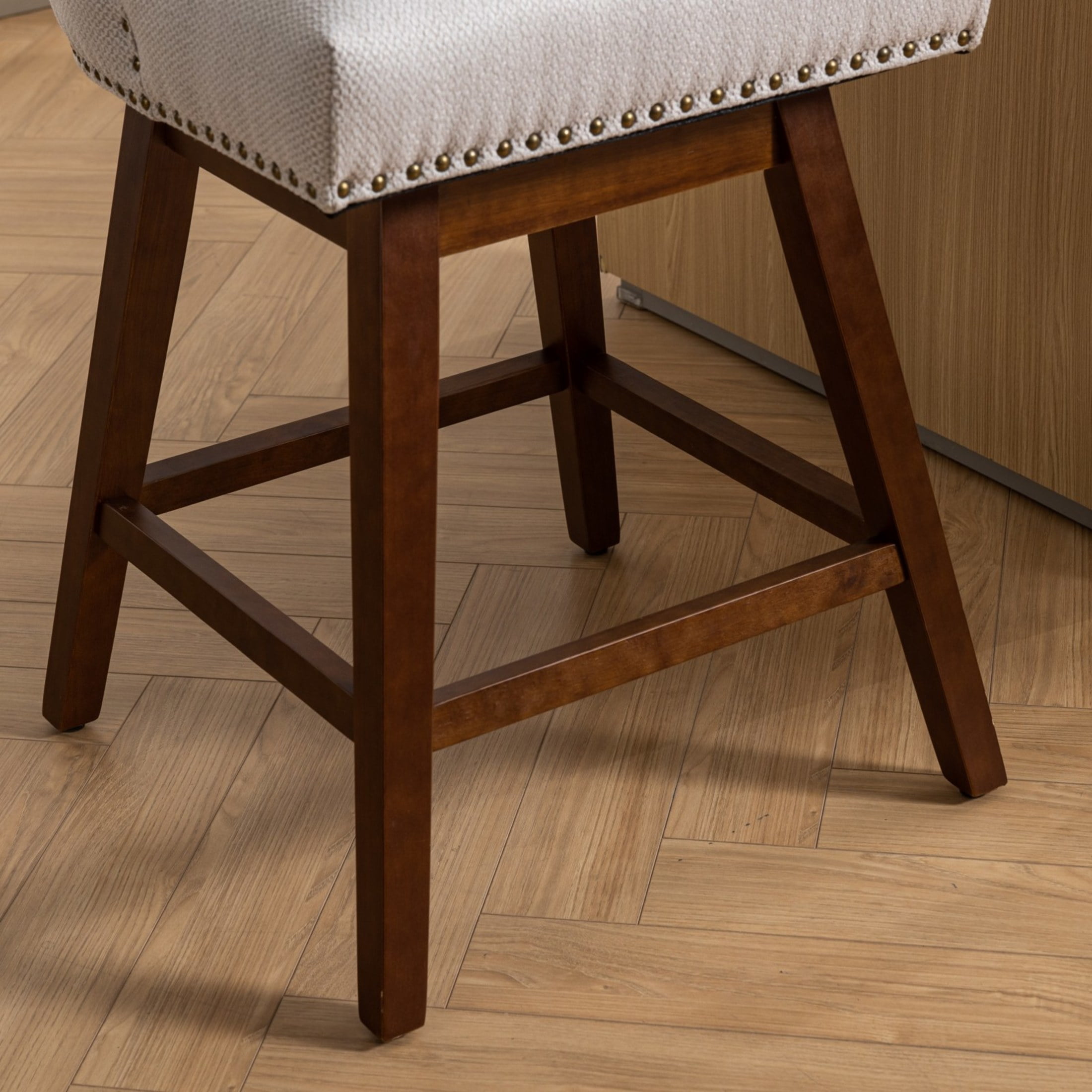 Toddski 26" Seat Height Modern Counter Stool with Backrest, Fabric + Wood, Beige, Set of 2
