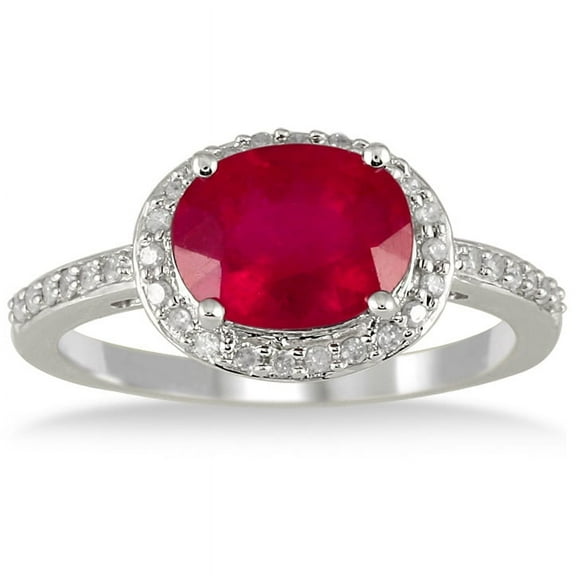 SZUL Women's 2.50 Carat Oval Ruby and Diamond Ring in 10K White Gold