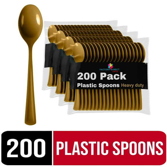Exquisite Disposable Spoons - 200 Gold Plastic Spoons - Gold Party Supplies