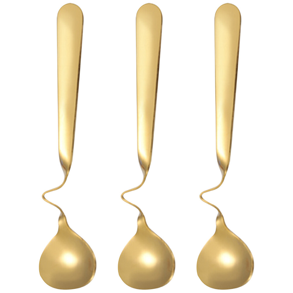 3Pcs Kitchen Honey Spoons Decorative Dessert Spoons Curved Handle